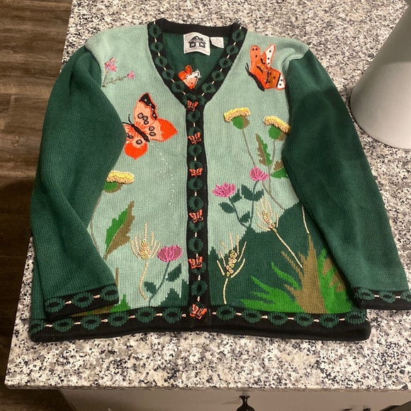 Storybook Knits embroidered butterfly cardigan